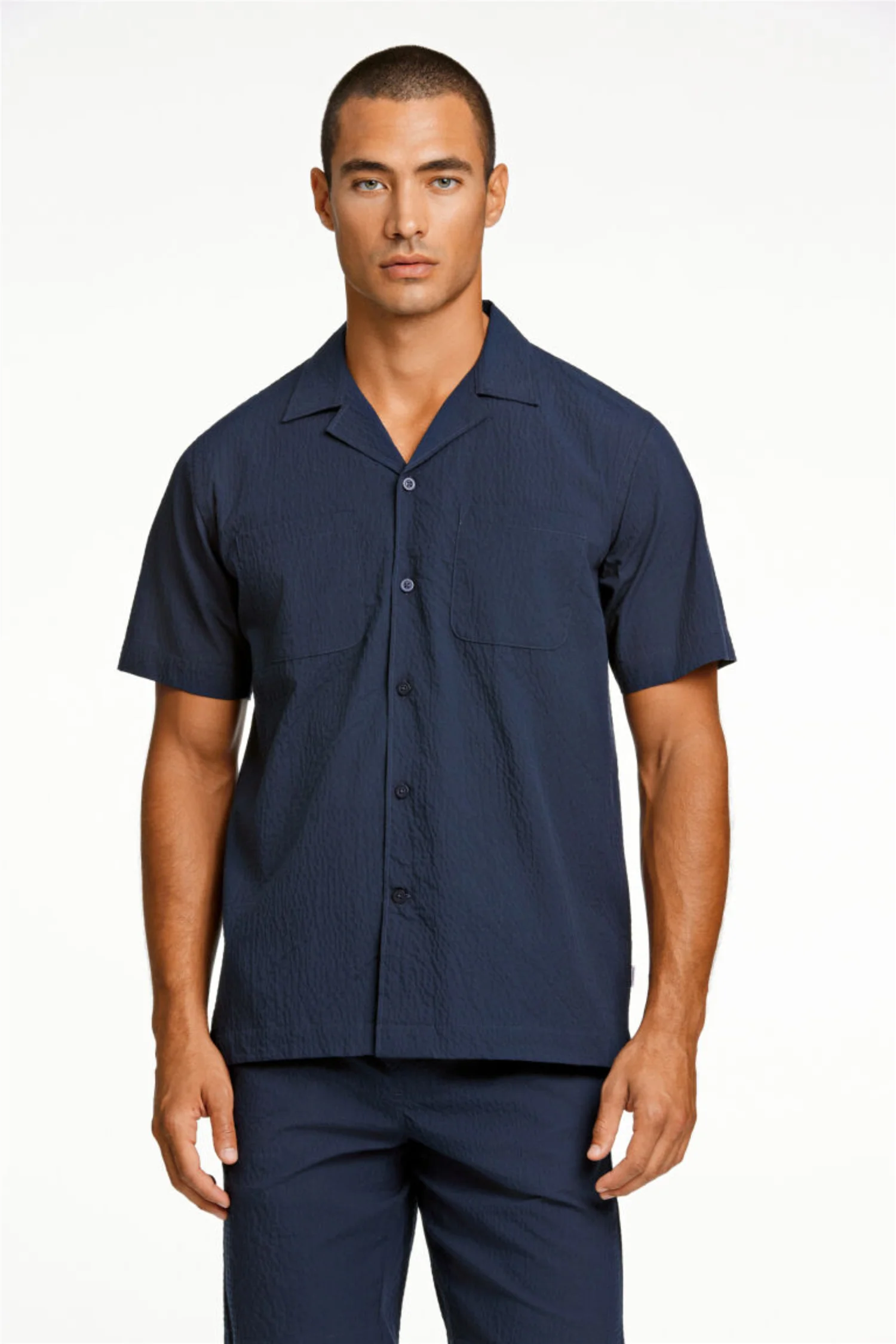 Seersucker Shirt S/S Navy - Image 4