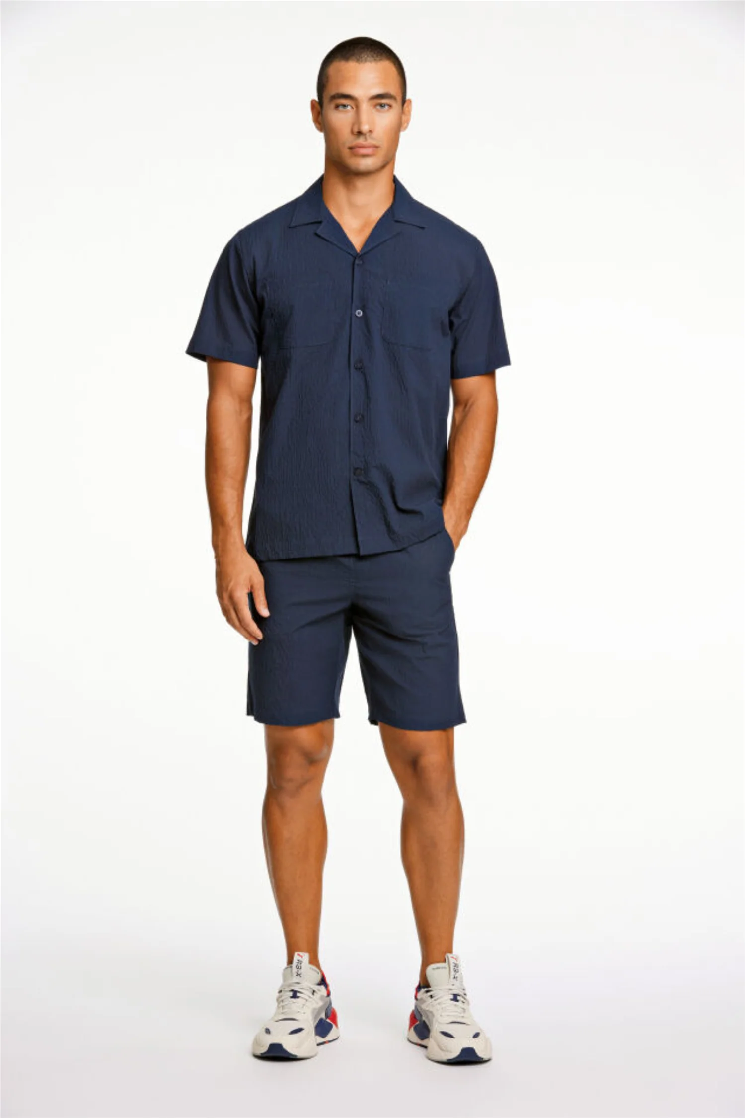 Seersucker Shorts Elasticated Navy - Image 3