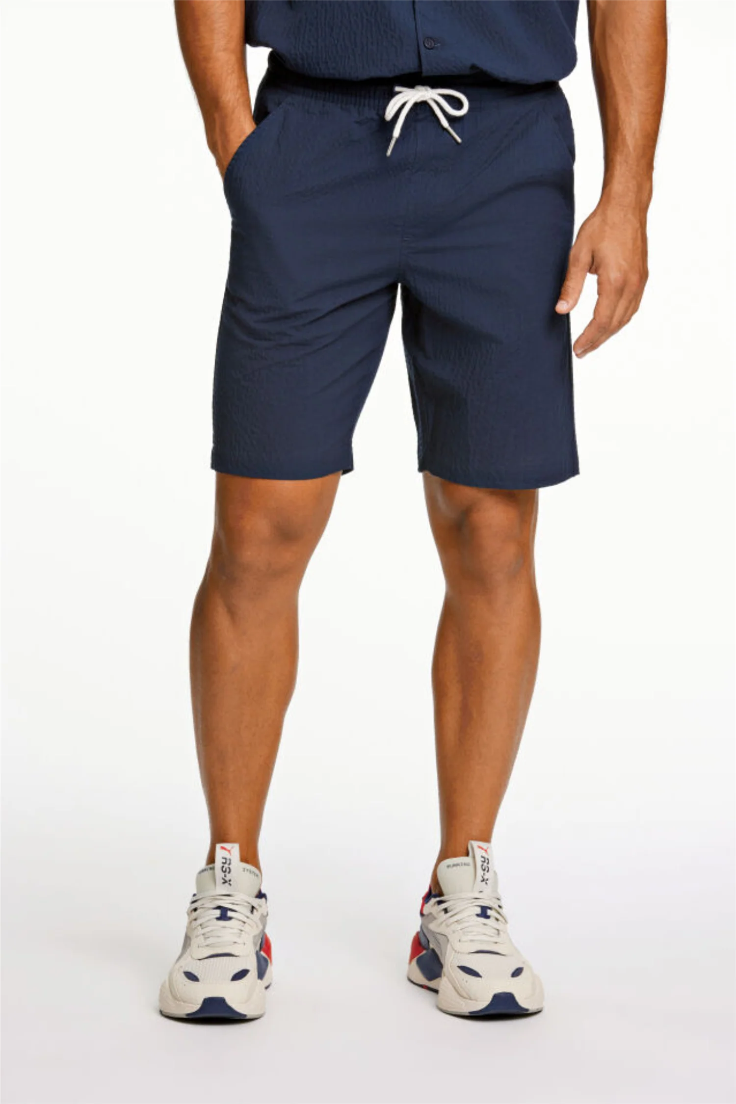 Seersucker Shorts Elasticated Navy - Image 4