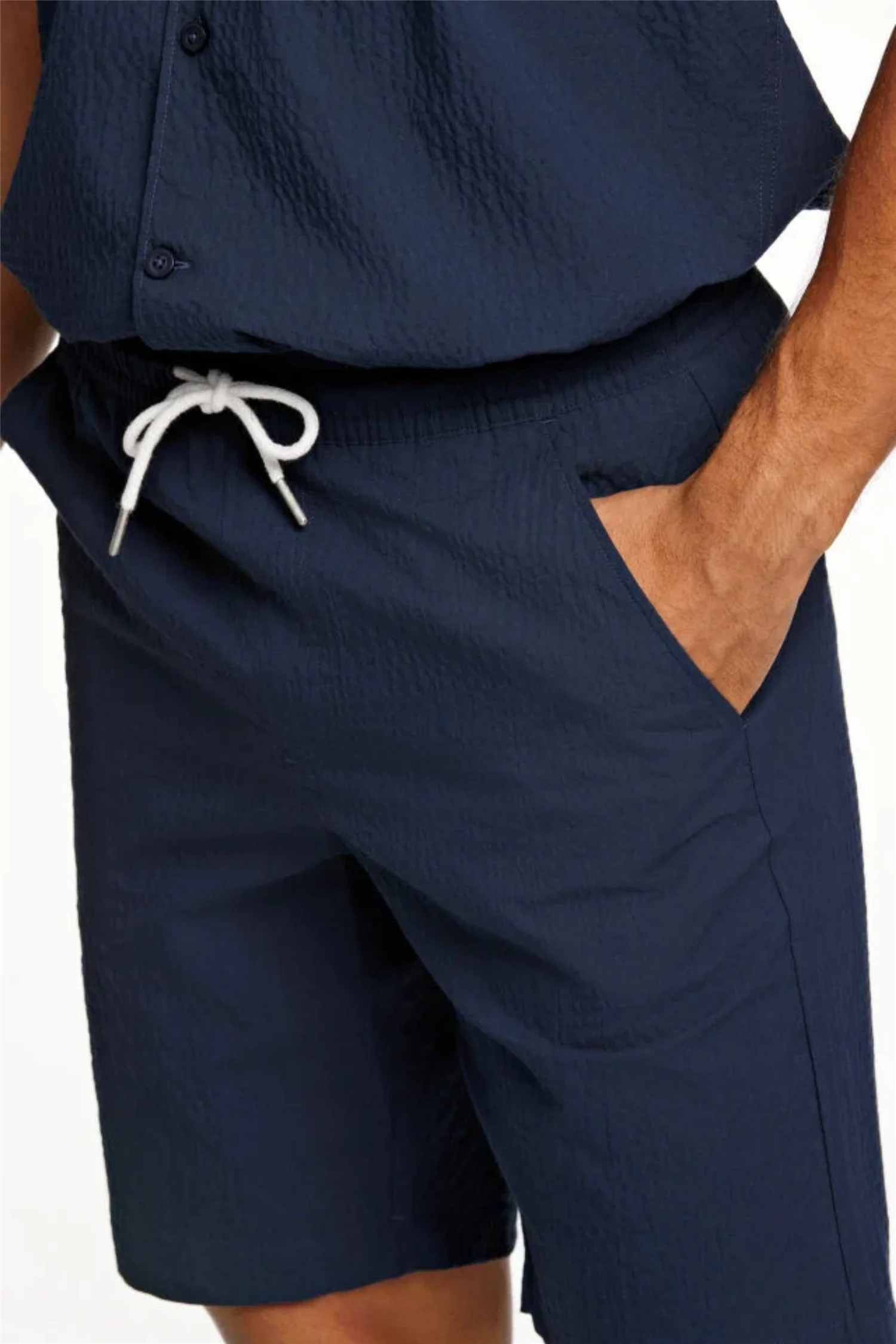 Seersucker Shorts Elasticated Navy - Image 7