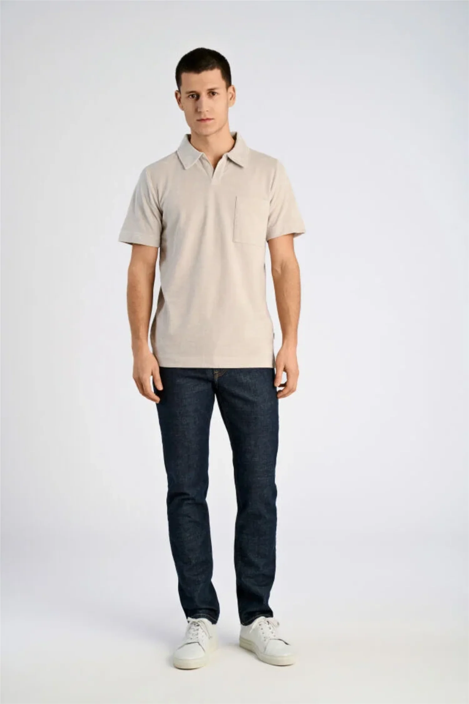 Towel V-Neck Polo S/S Fair Grey - Image 3