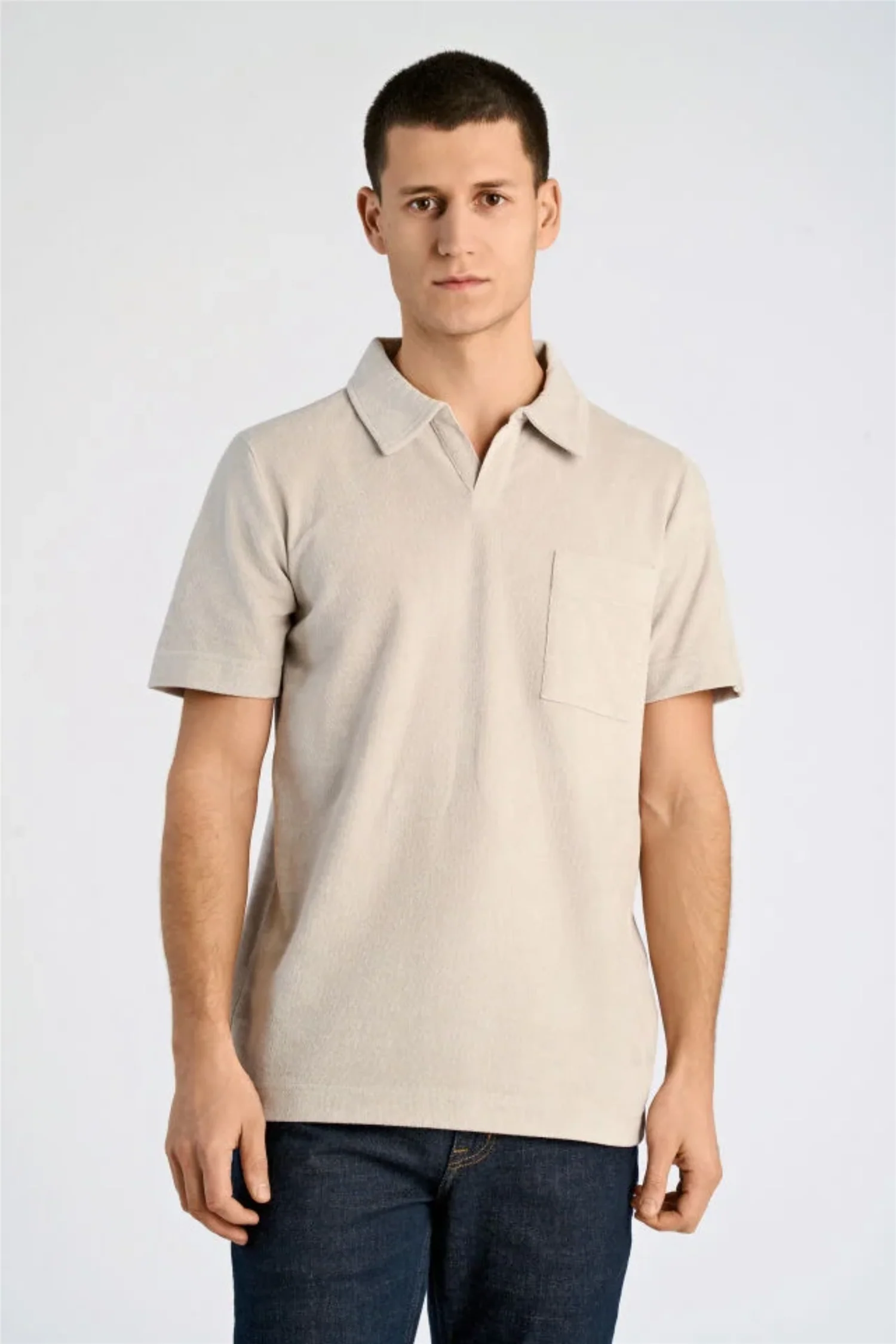 Towel V-Neck Polo S/S Fair Grey - Image 4