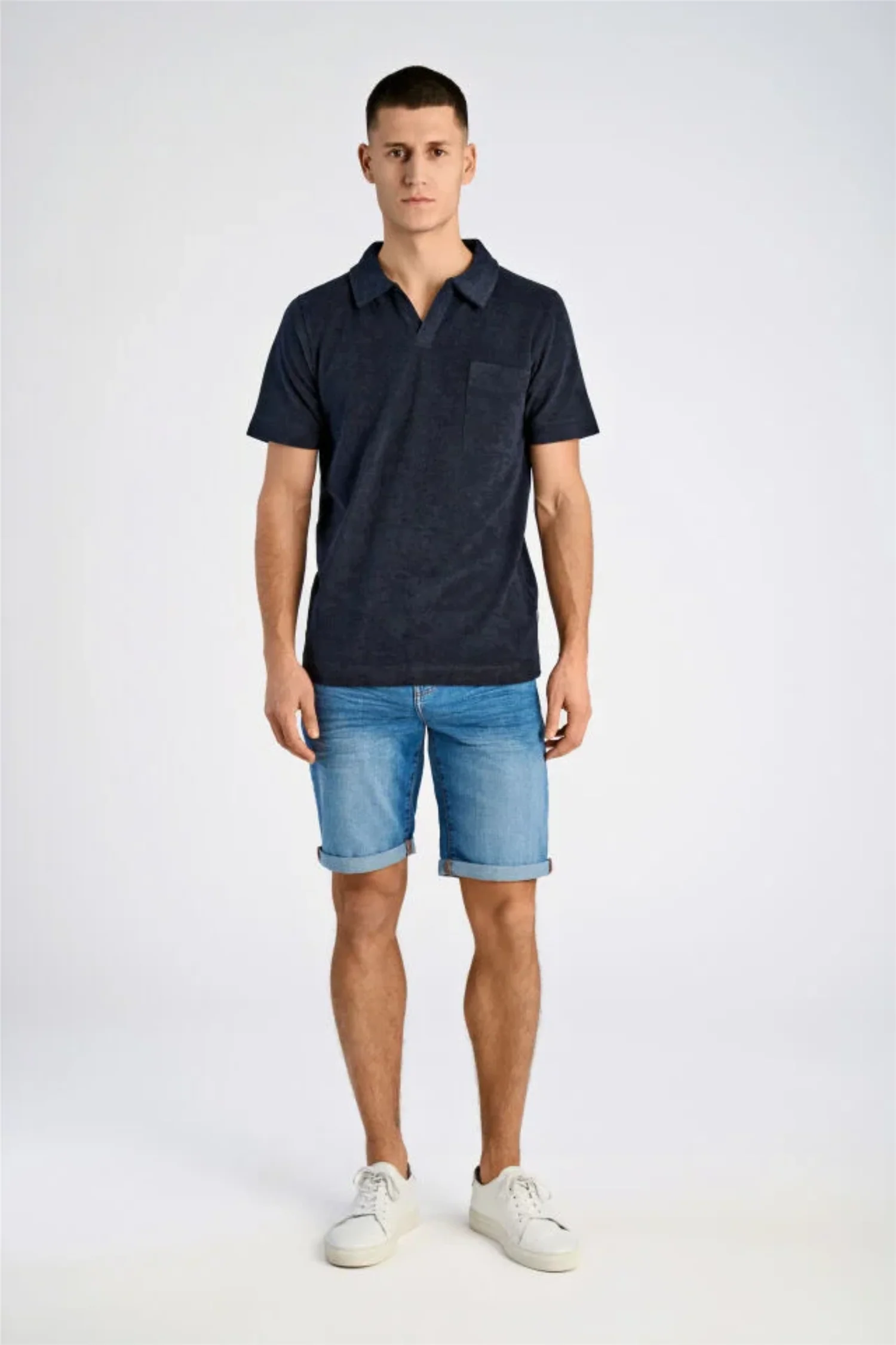 Towel V-Neck Polo S/S Navy - Image 3