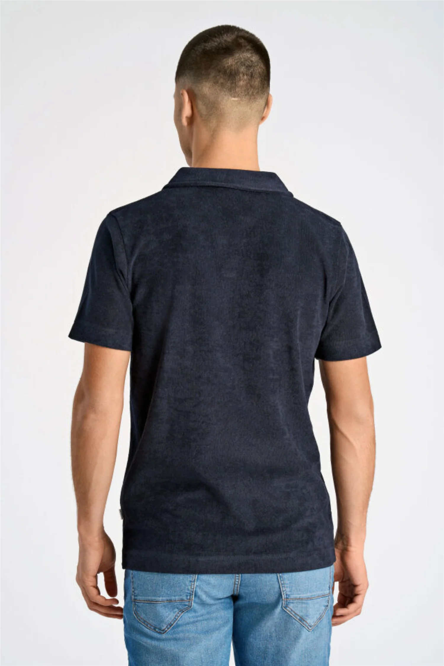 Towel V-Neck Polo S/S Navy - Image 5