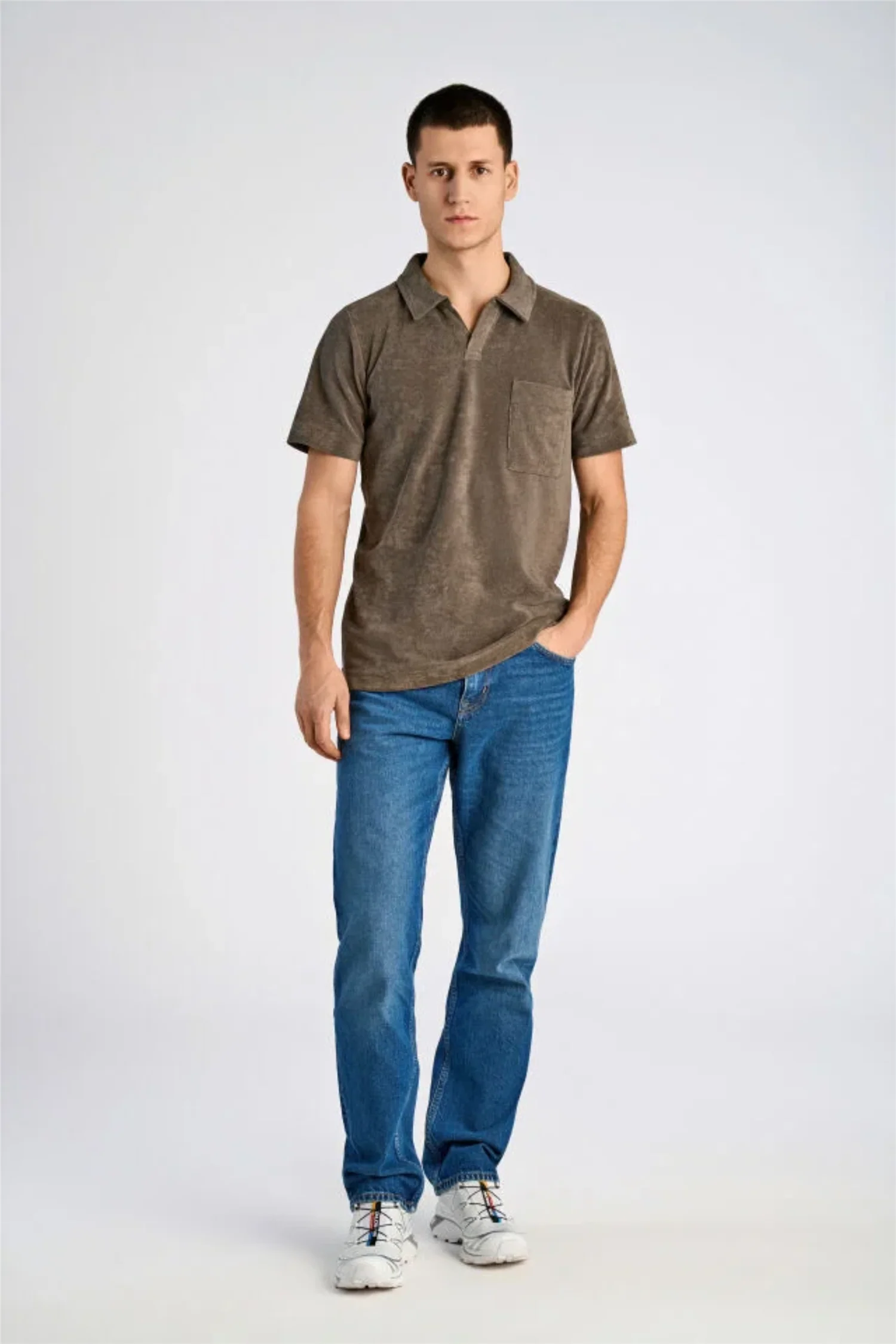 Towel V-Neck Polo S/S Dk Stone - Image 3