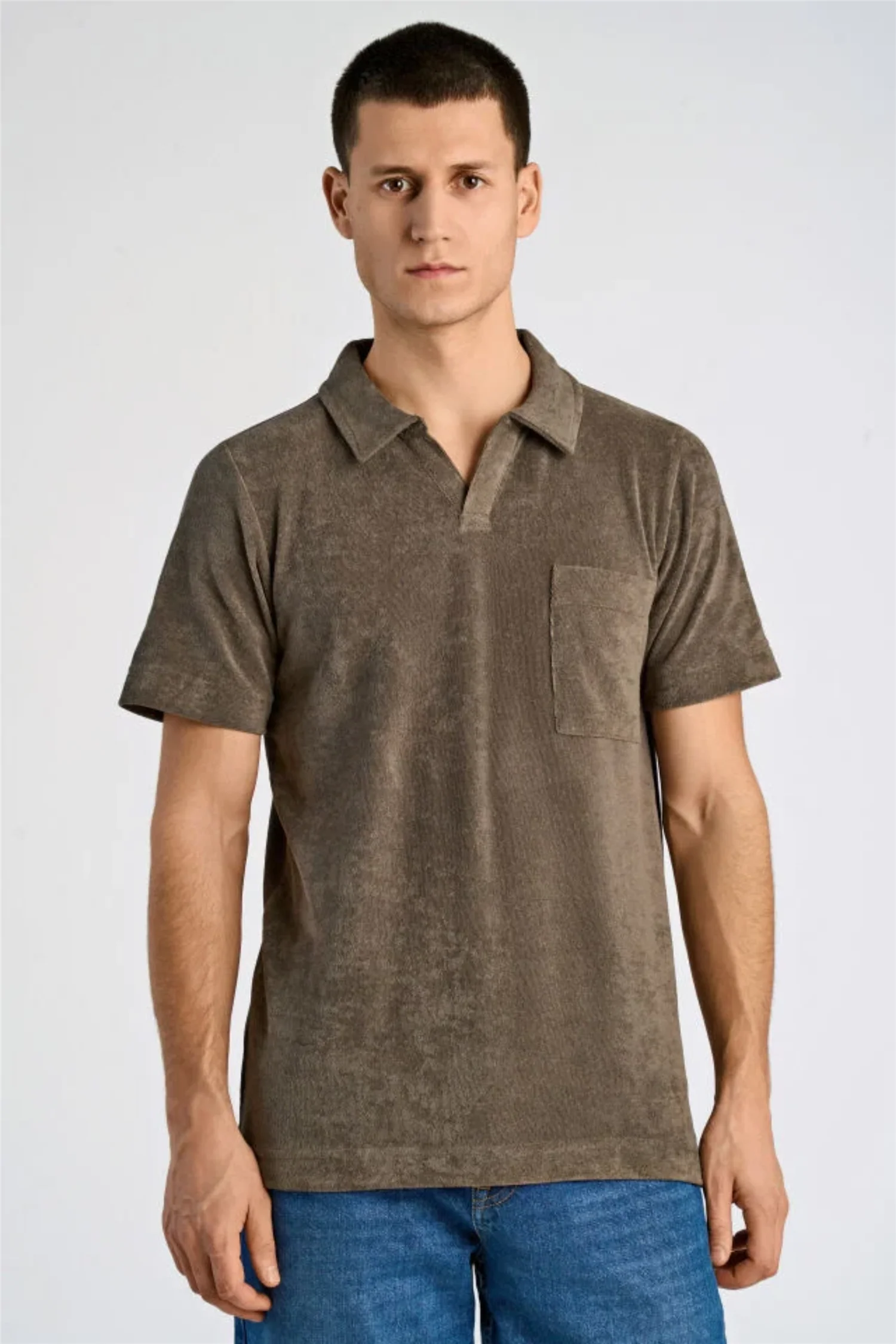 Towel V-Neck Polo S/S Dk Stone - Image 4