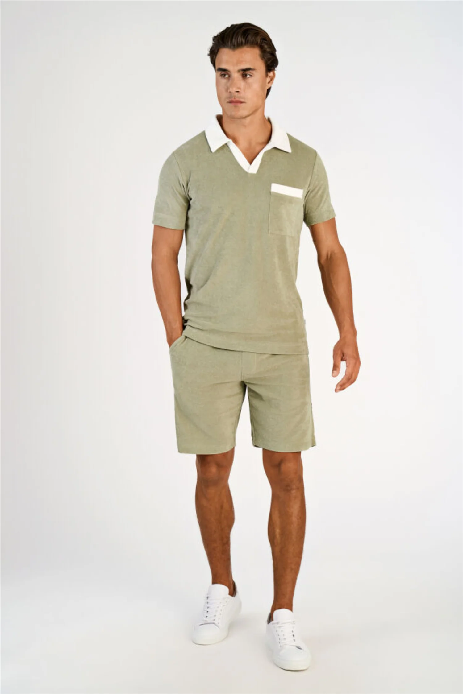 Towel Shorts W. Elastic Waist Dusty Olive - Image 3