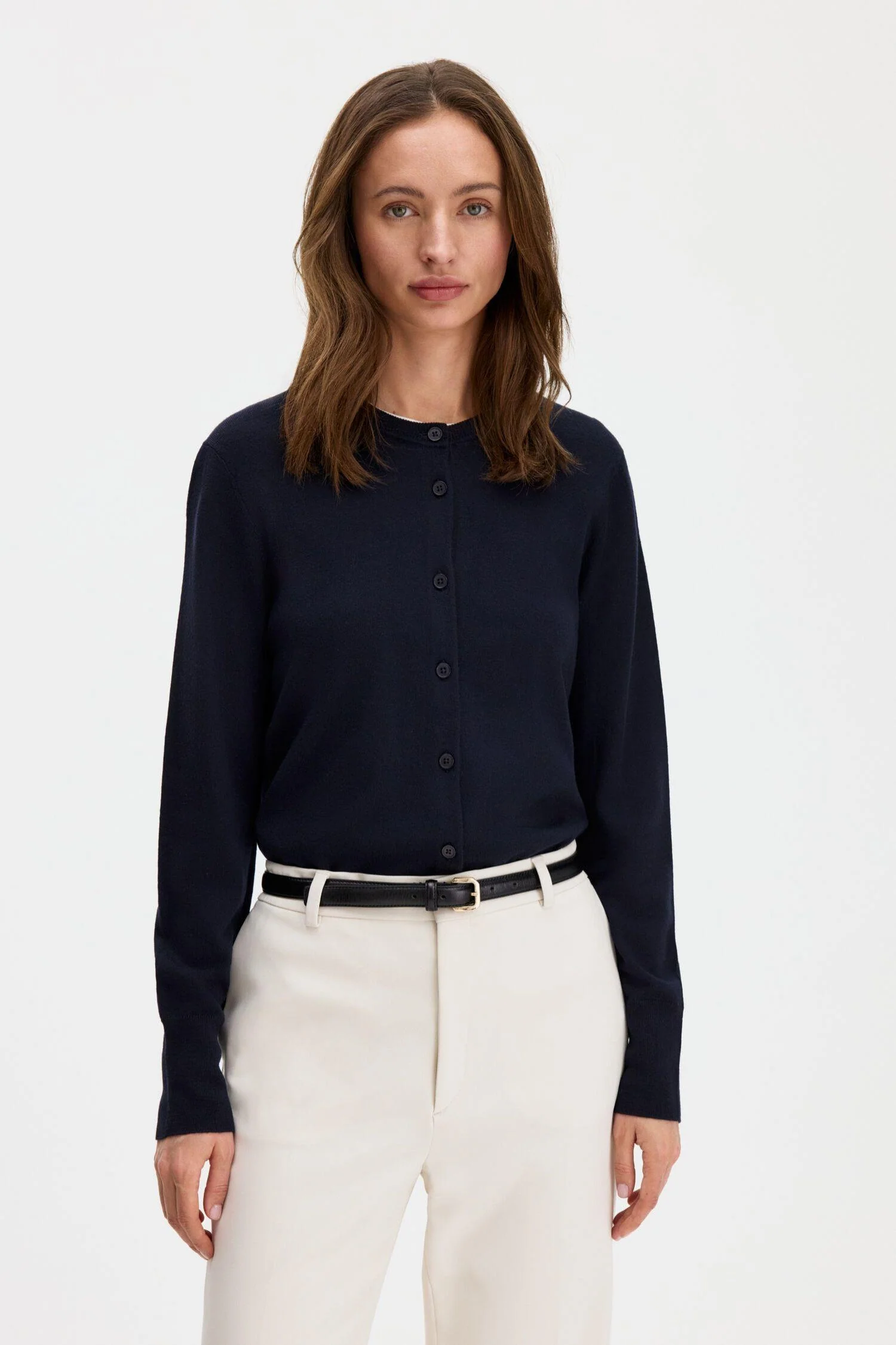 Merino Short Cardigan Dark Navy - Image 4