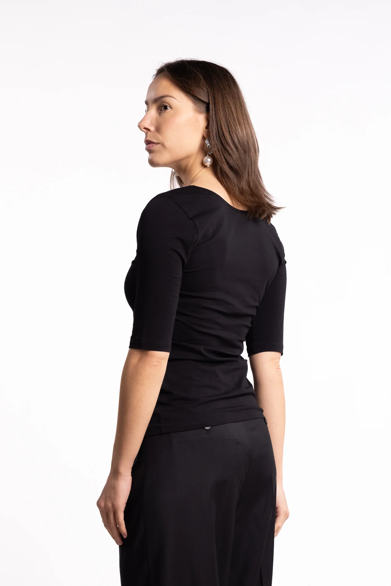 Cotton Stretch Scoop Neck Top- Black - Image 3