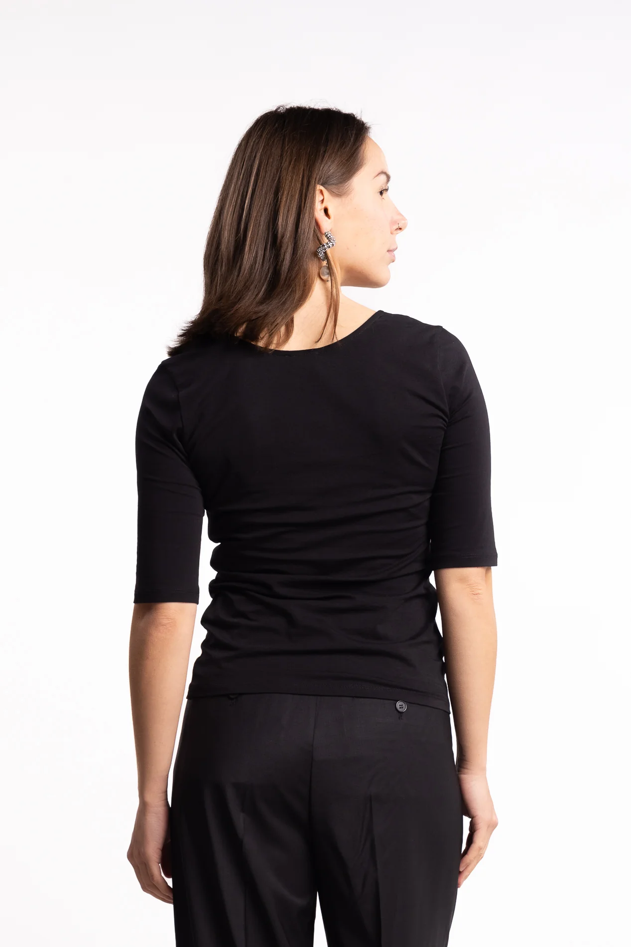 Cotton Stretch Scoop Neck Top- Black - Image 4