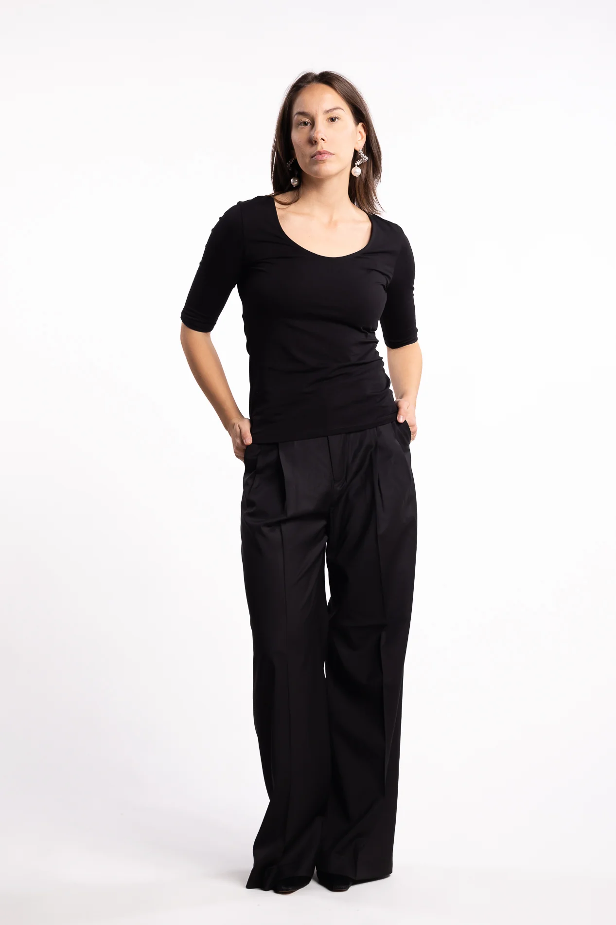 Cotton Stretch Scoop Neck Top- Black - Image 5