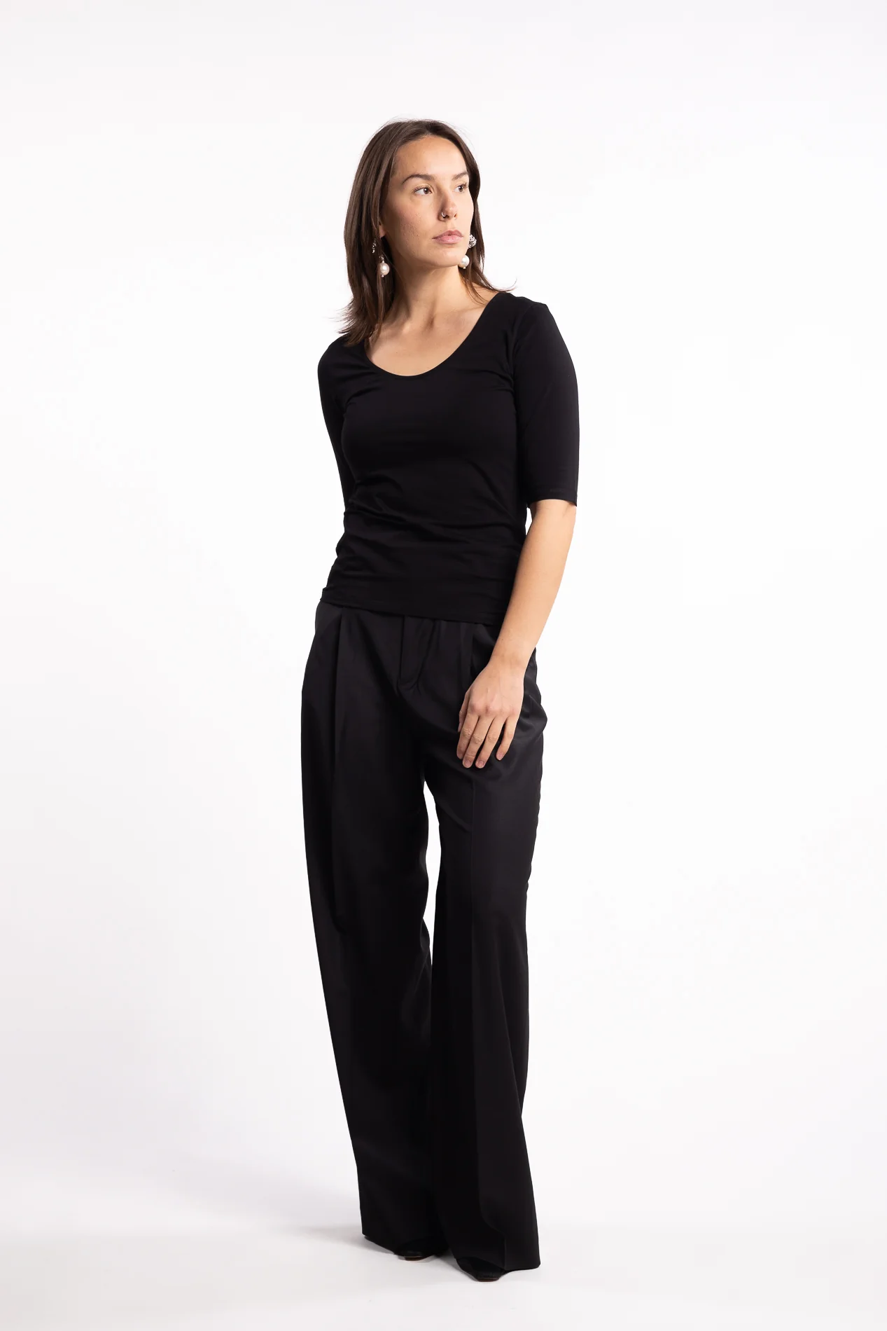 Cotton Stretch Scoop Neck Top- Black - Image 6