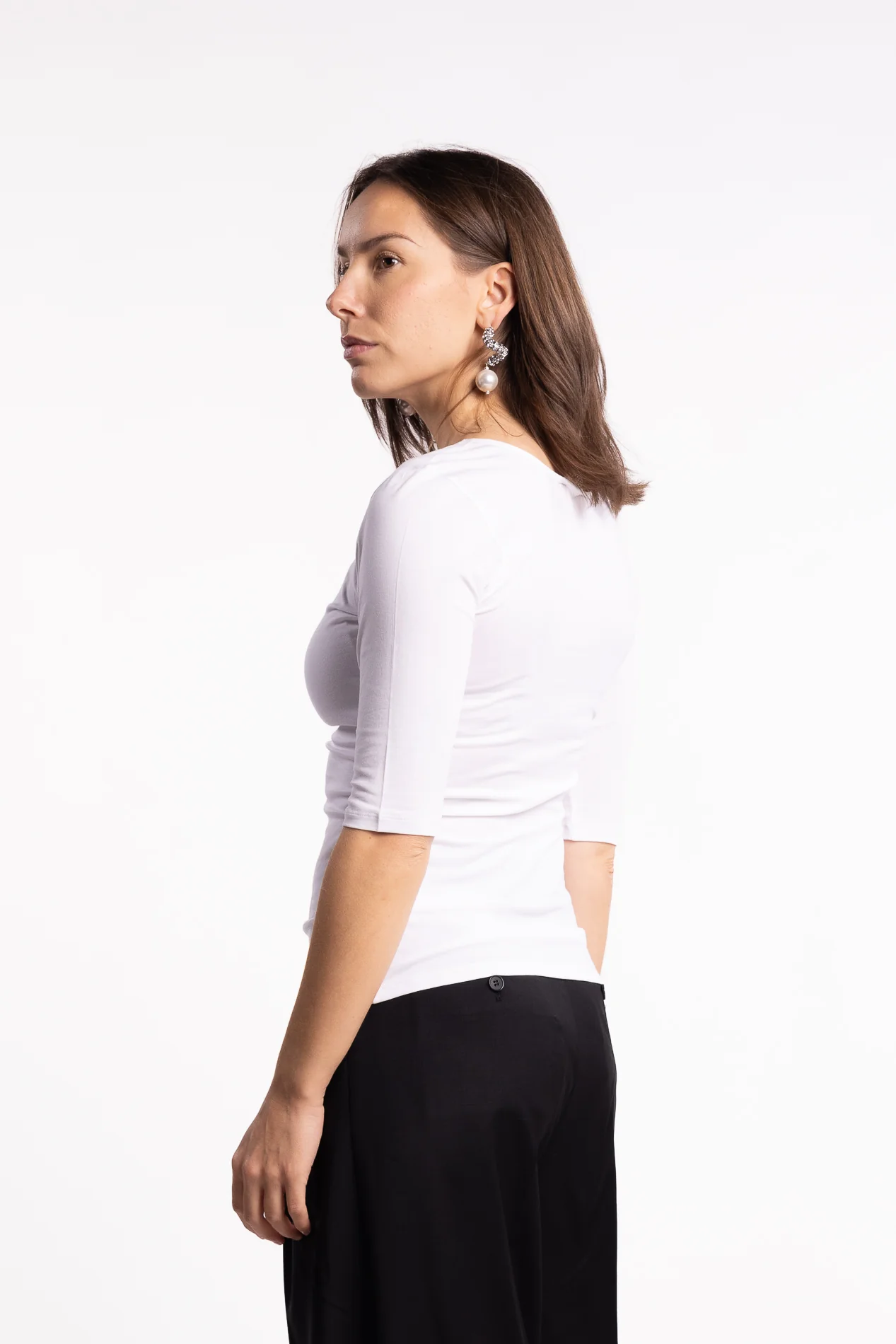 Cotton Stretch Scoop Neck Top- White - Image 3