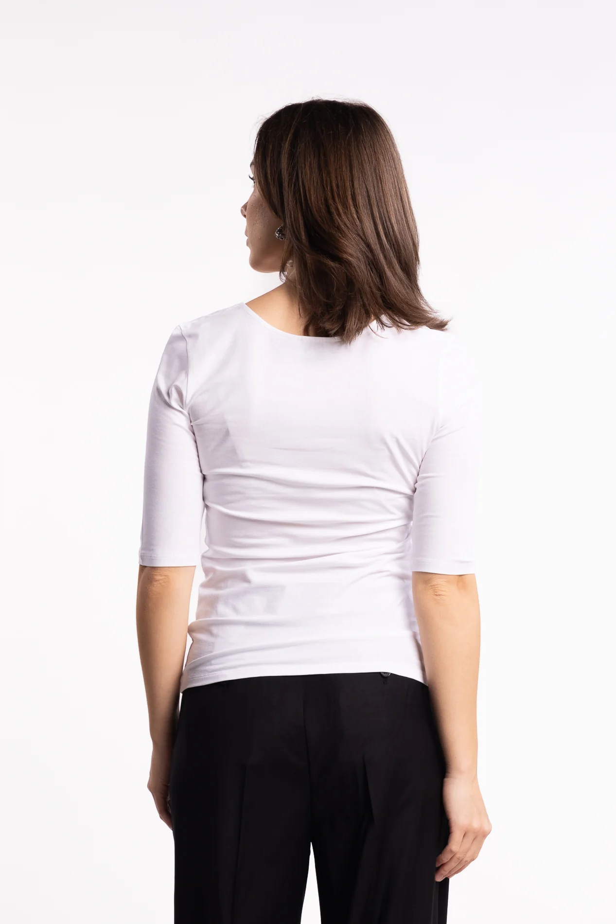 Cotton Stretch Scoop Neck Top- White - Image 4