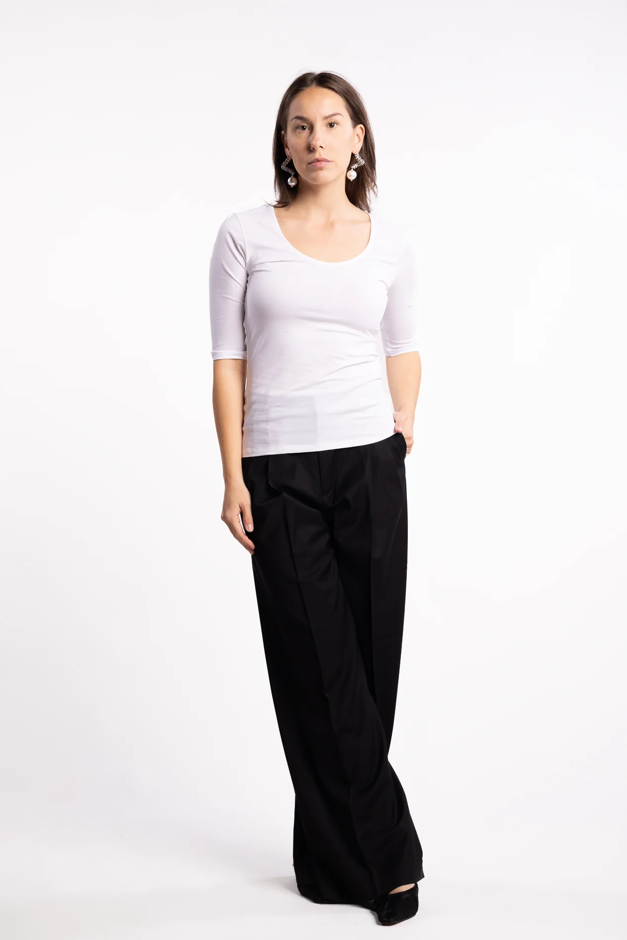 Cotton Stretch Scoop Neck Top- White - Image 5