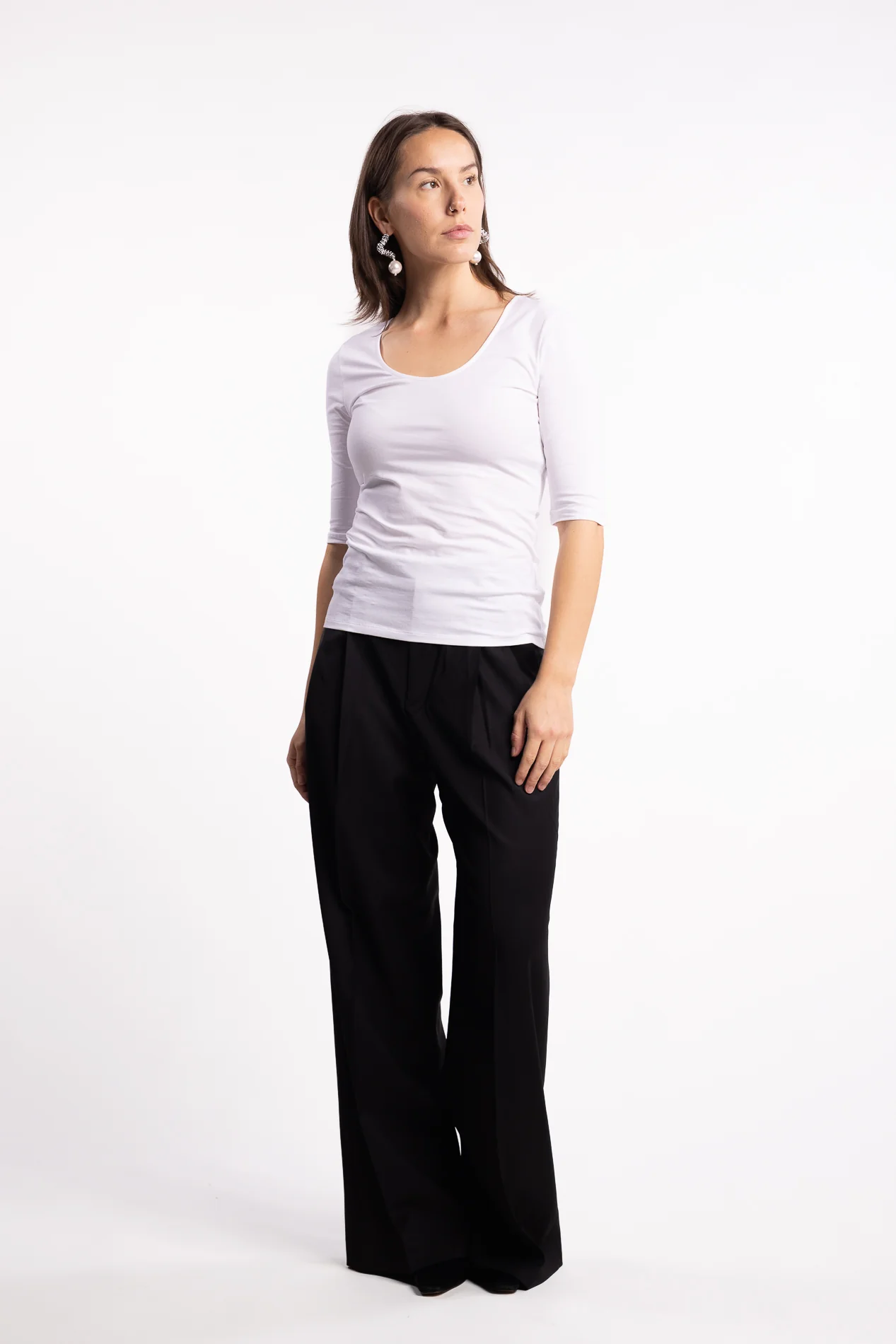 Cotton Stretch Scoop Neck Top- White - Image 6