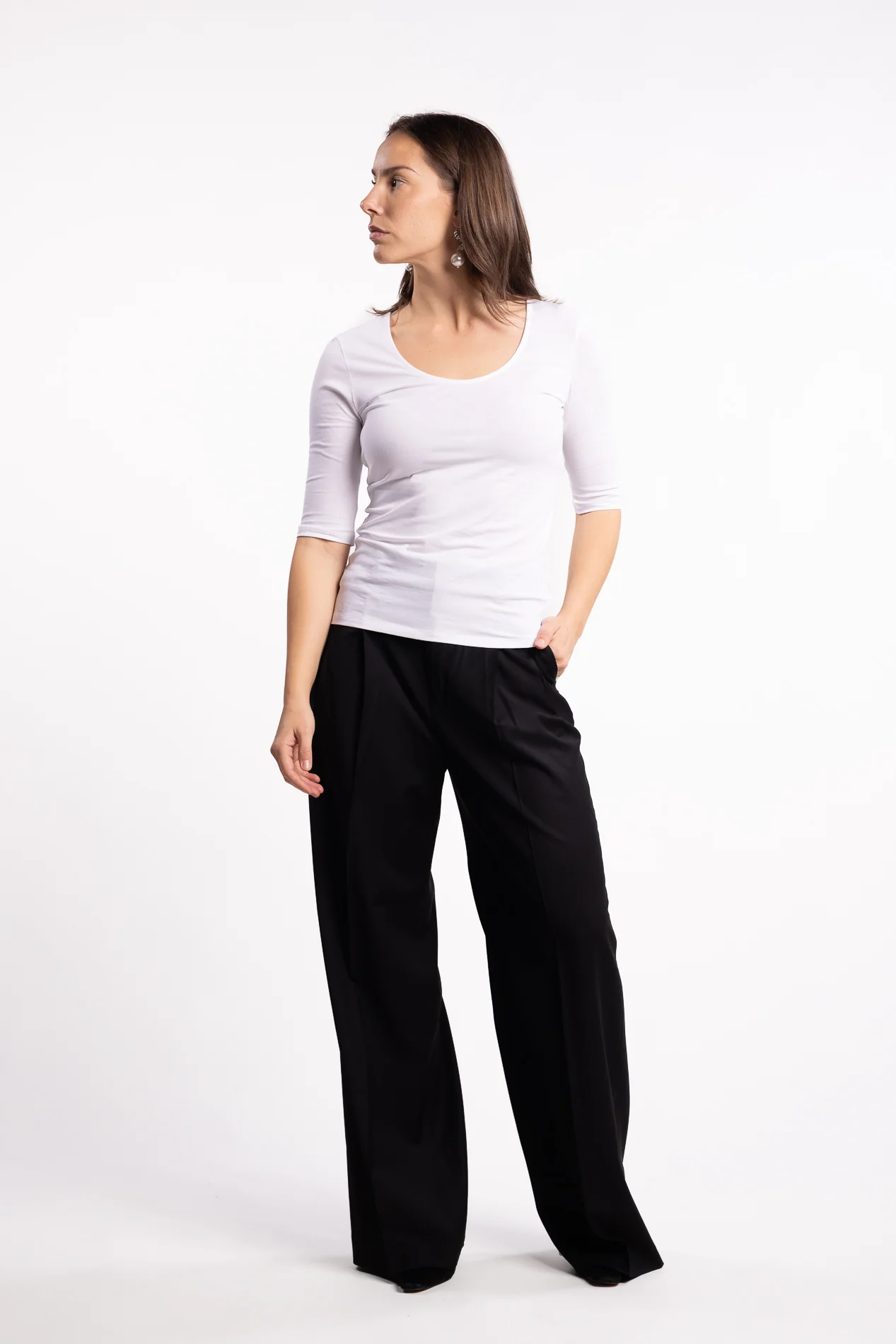 Cotton Stretch Scoop Neck Top- White - Image 7