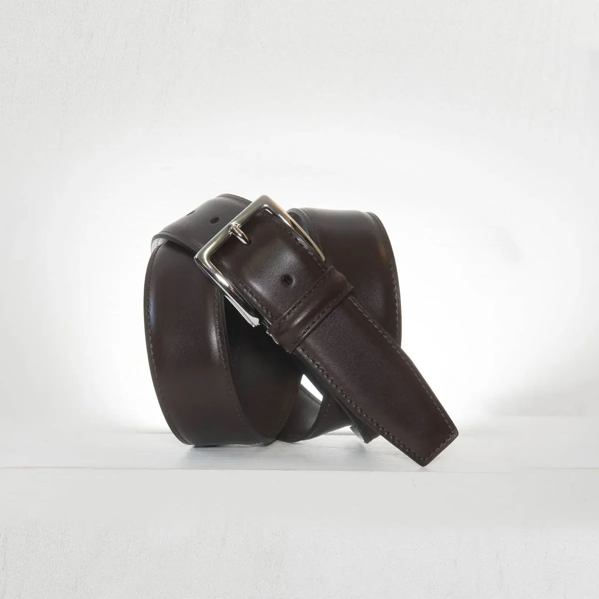 Classic Stitched Leather Belt Dark Brown 3,5 cm - Image 2