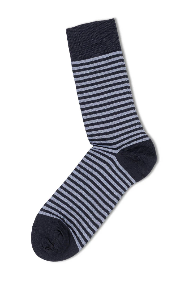 Mercerized Cotton Small Stripes Dark Blue/Light Blue - Image 2