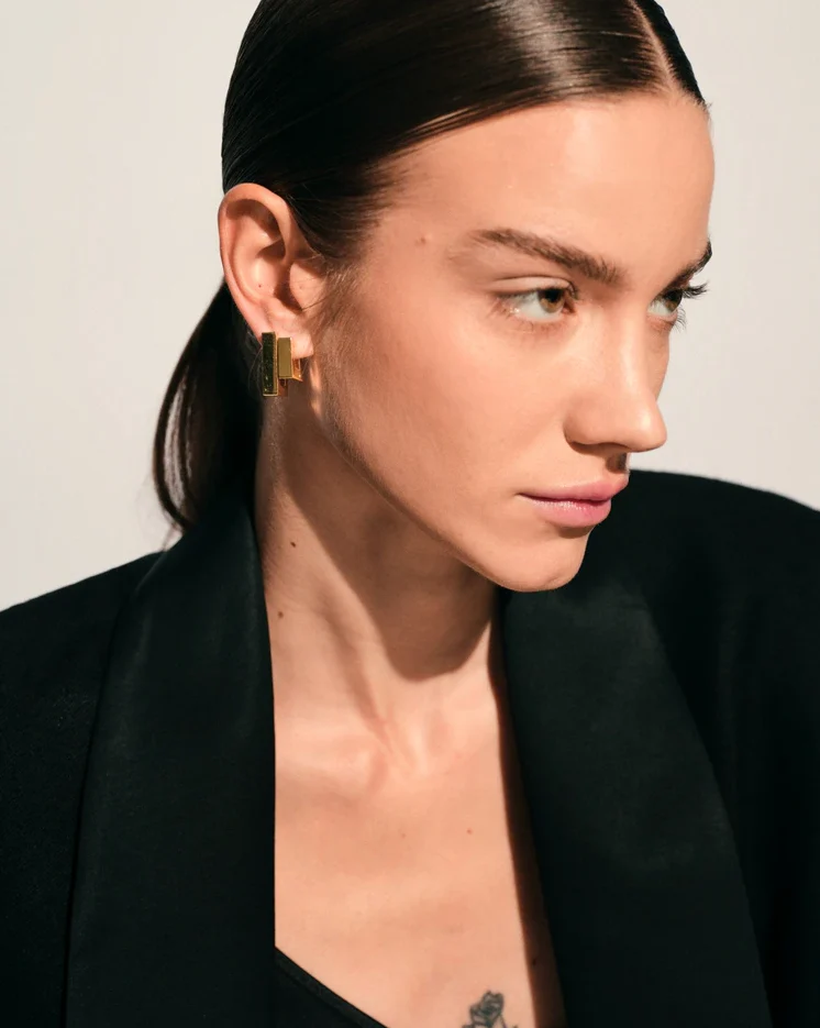 Women's Square Hoops Gold - Image 2