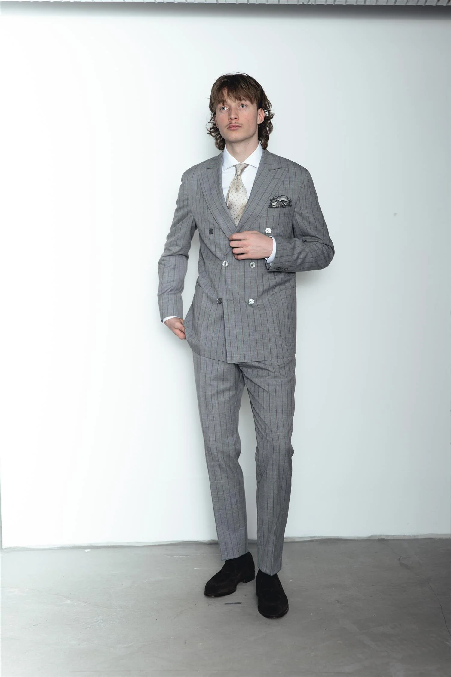 Vicenza Dobbeltspent Pinstripe Blazer Melange Grey - Image 3