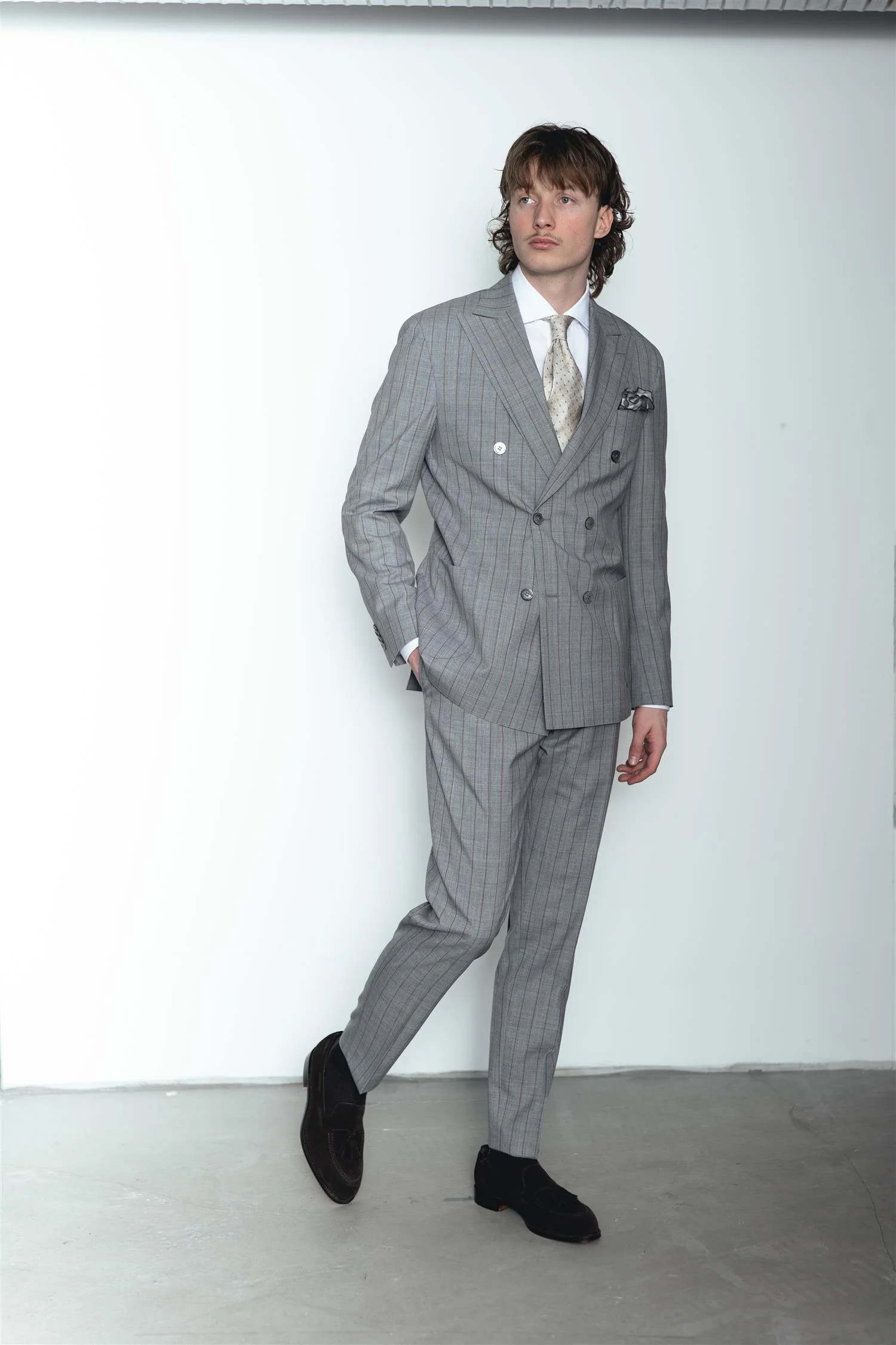 Vicenza Dobbeltspent Pinstripe Blazer Melange Grey - Image 4