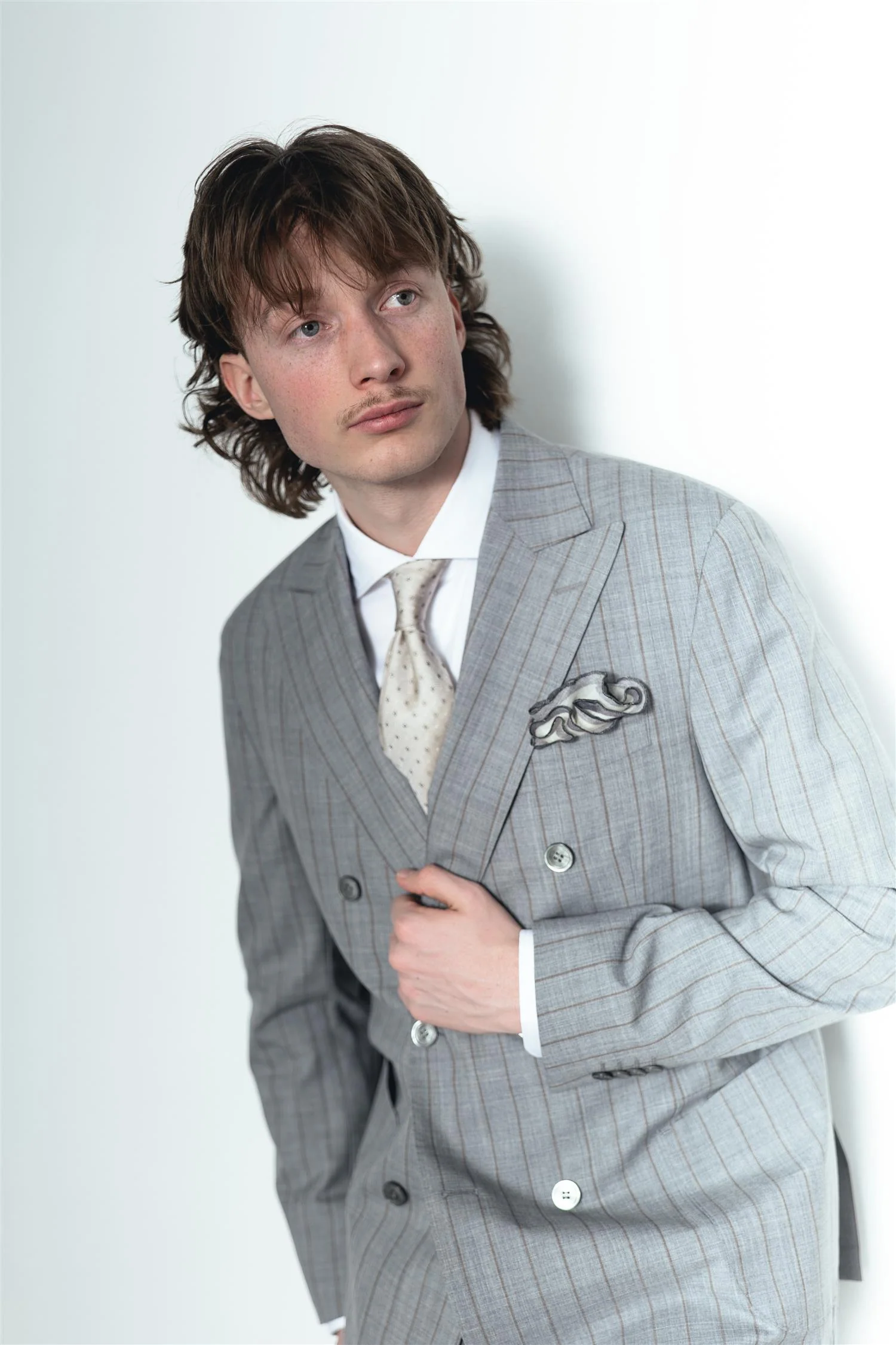 Vicenza Dobbeltspent Pinstripe Blazer Melange Grey - Image 5