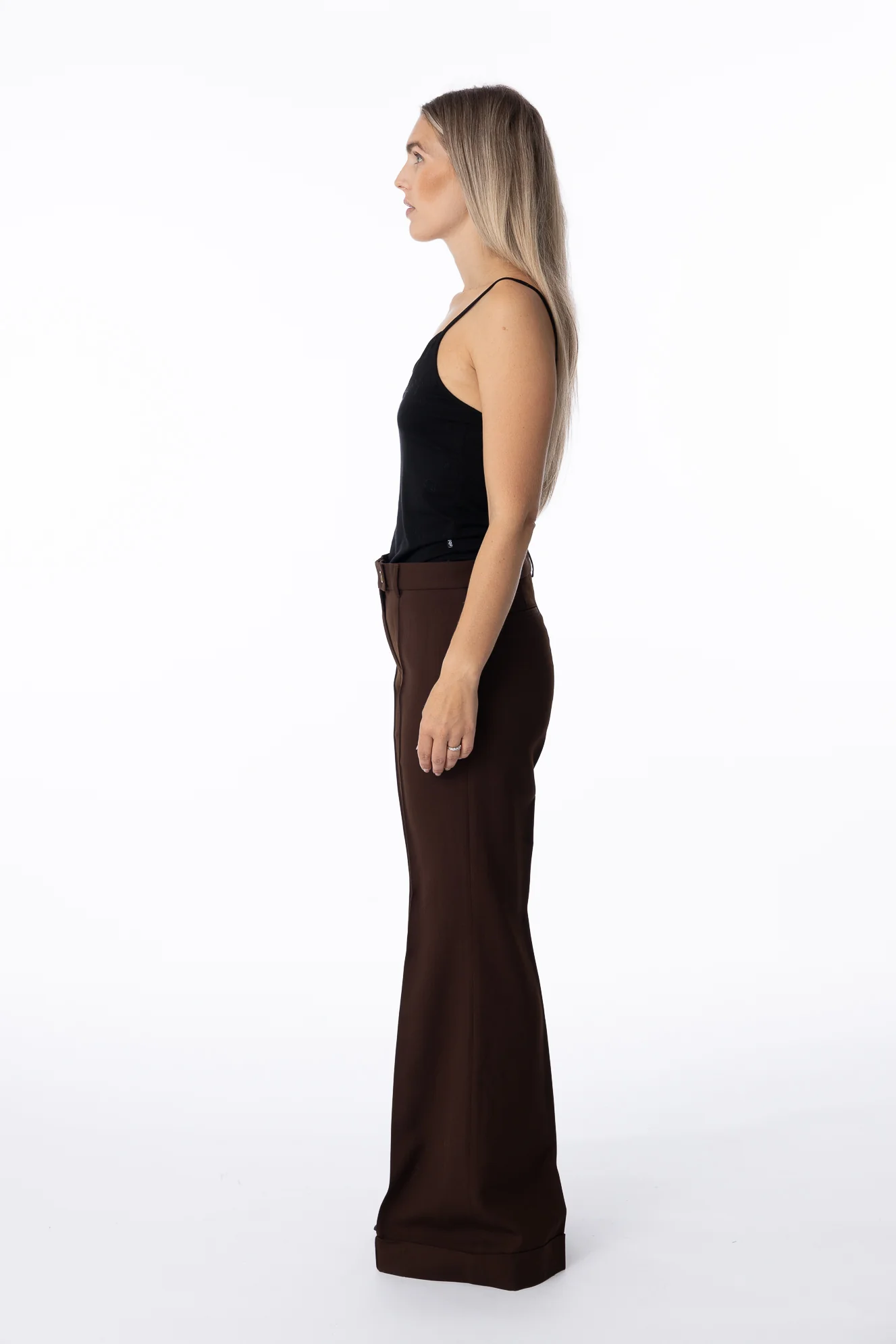 Tailored Flared Trousers- Chestnut Brown - Image 3