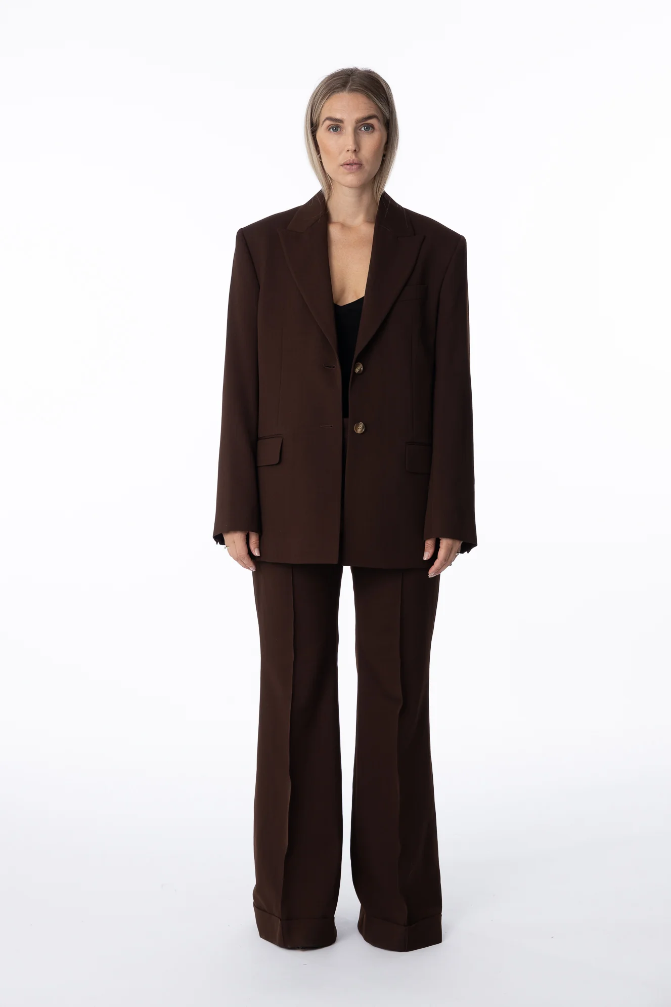 Tailored Flared Trousers- Chestnut Brown - Image 8