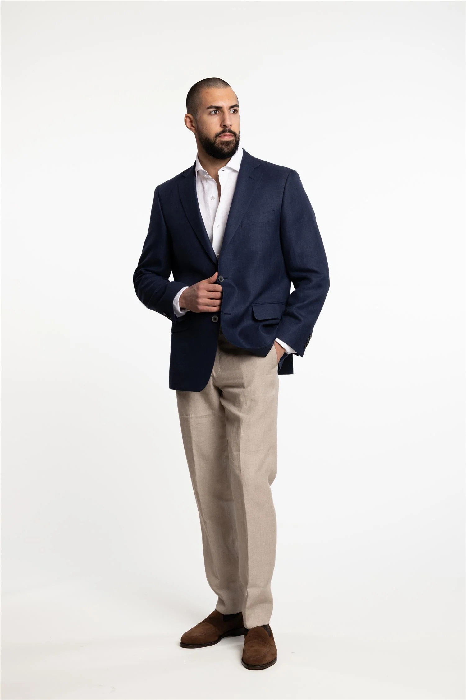 Joel Wide Fit Linen/Wool Blazer Baltic Blue - Image 5
