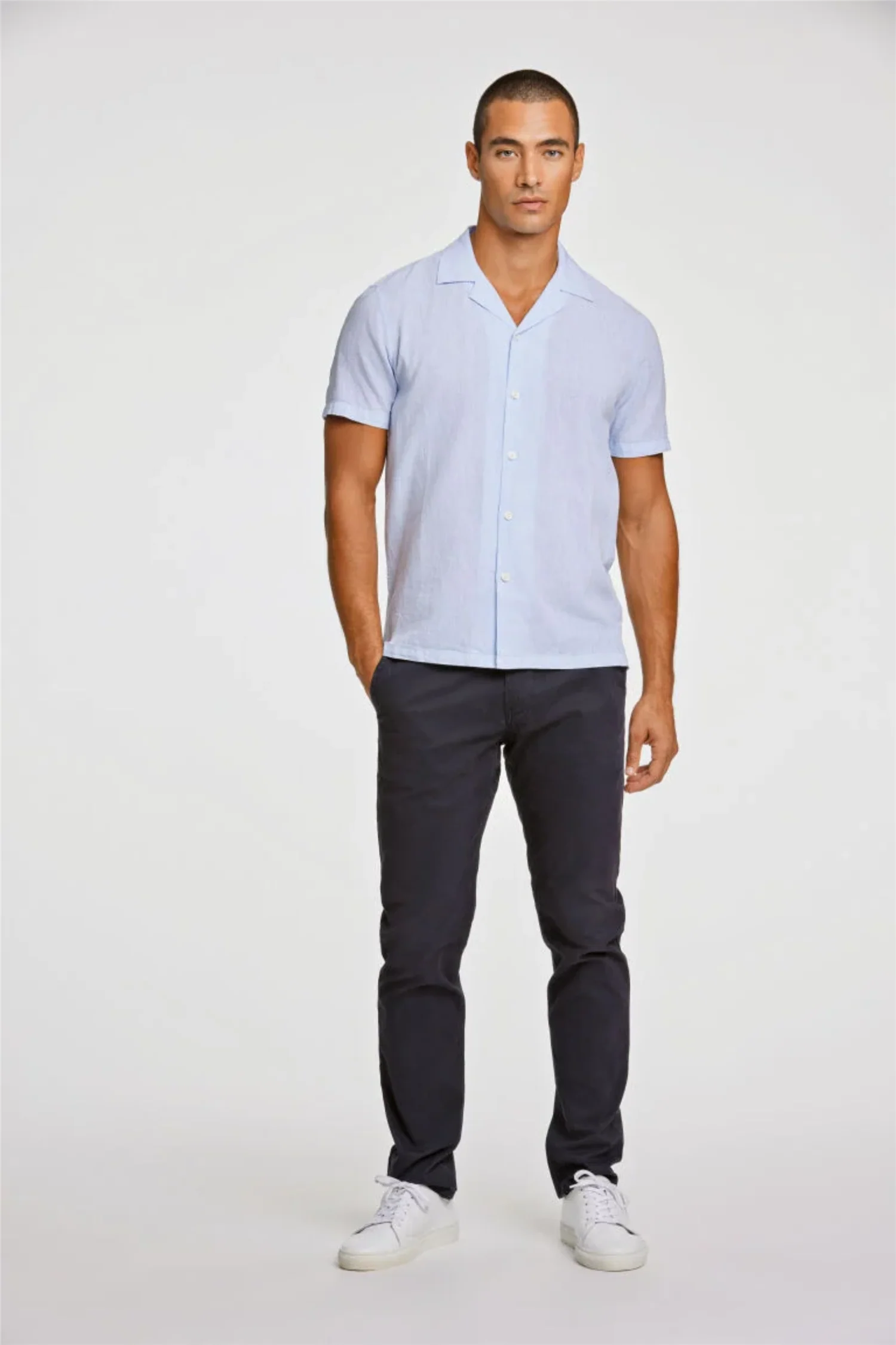 Casual Linen Blend Resort S/S Light Blue - Image 3