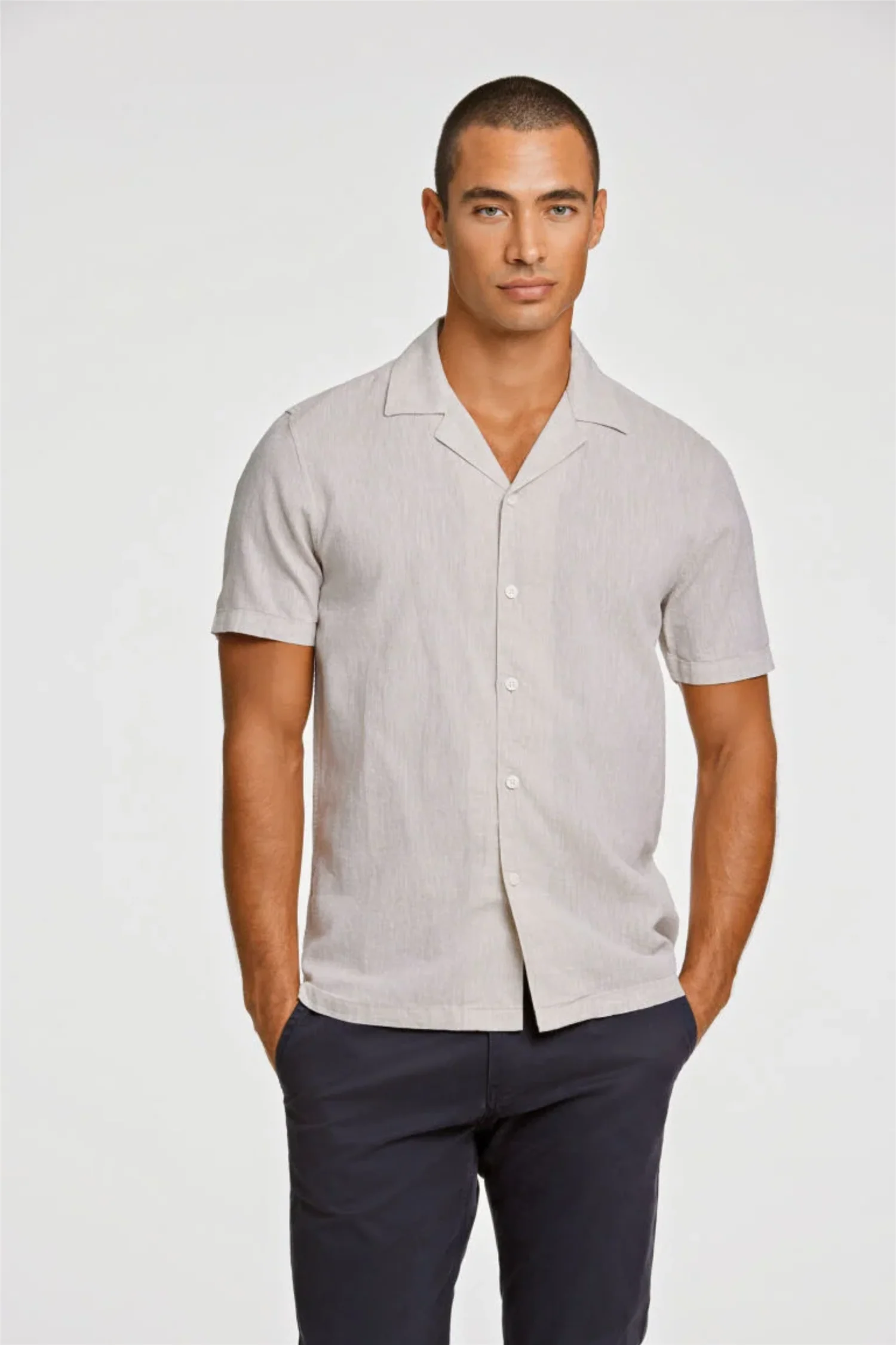 Casual Linen Blend Resort S/S Light Stone - Image 4