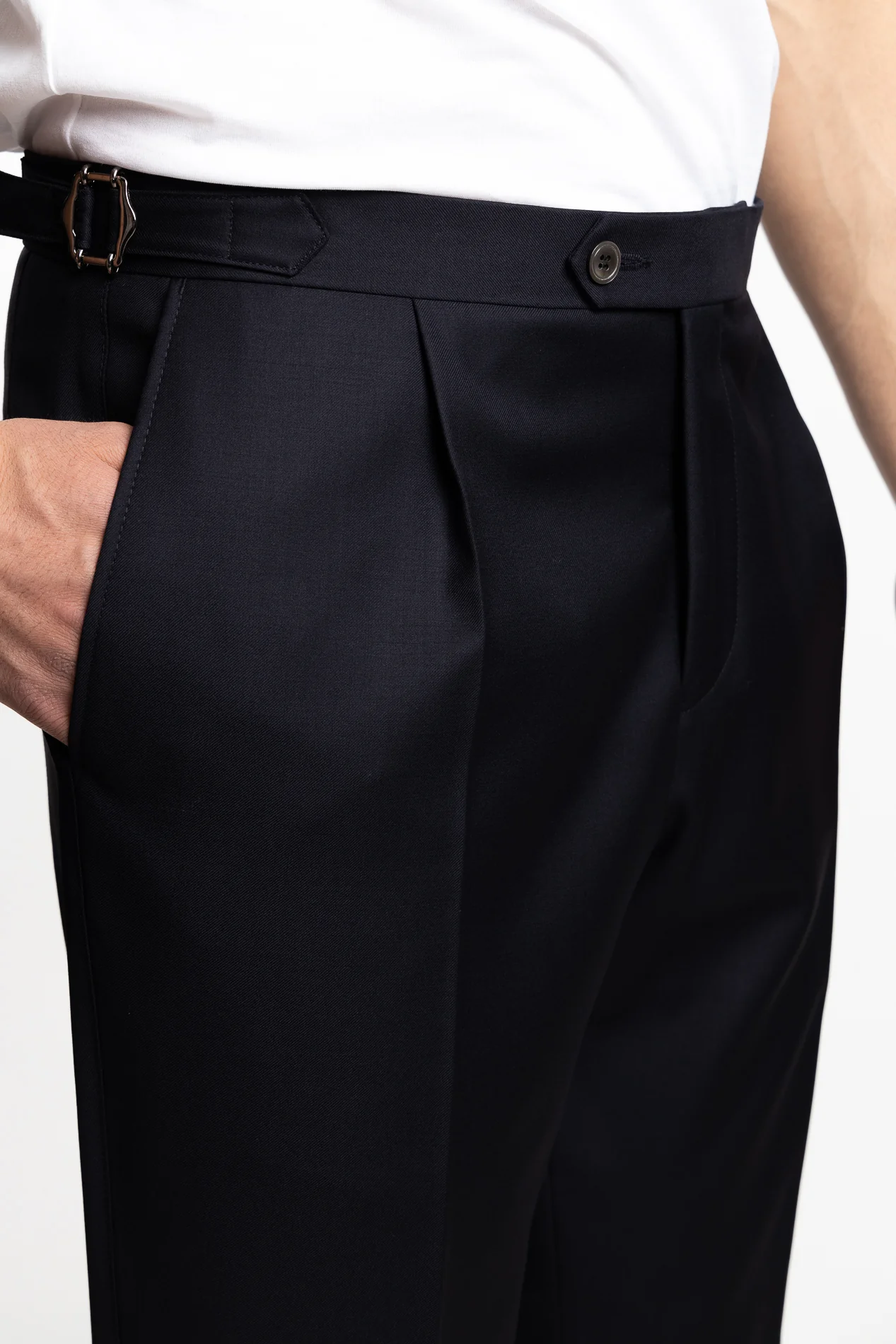 Prato Pleated Wool Trousers Ink Blue - Image 5